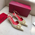 VLOGO SIGNATURE WHITE CREAM CALFSKIN HIGH SLINGBACK PUMP 4 CM