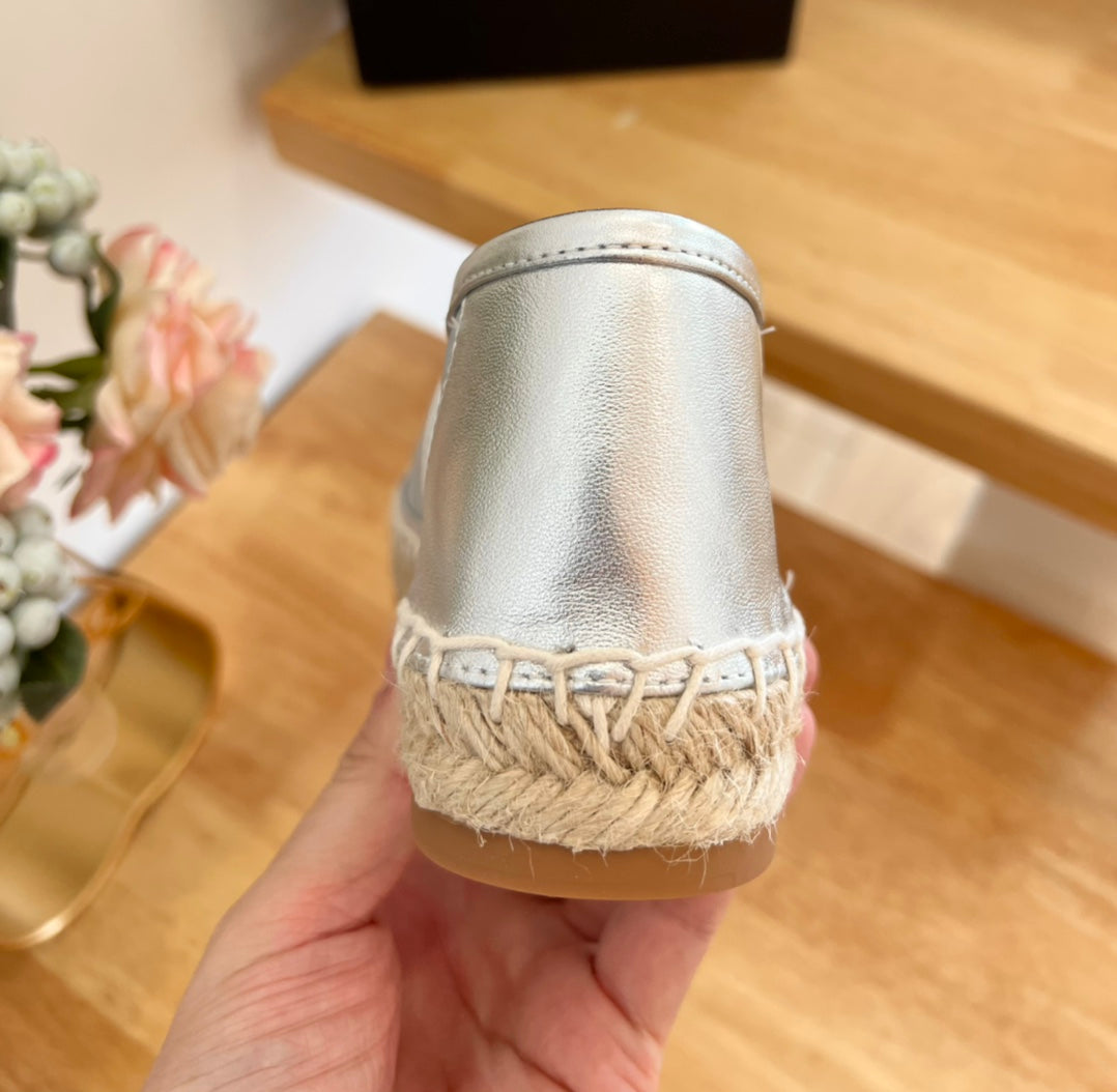 SL YVES LOGO SLIP ON SILVER CALFSKIN AND MESH