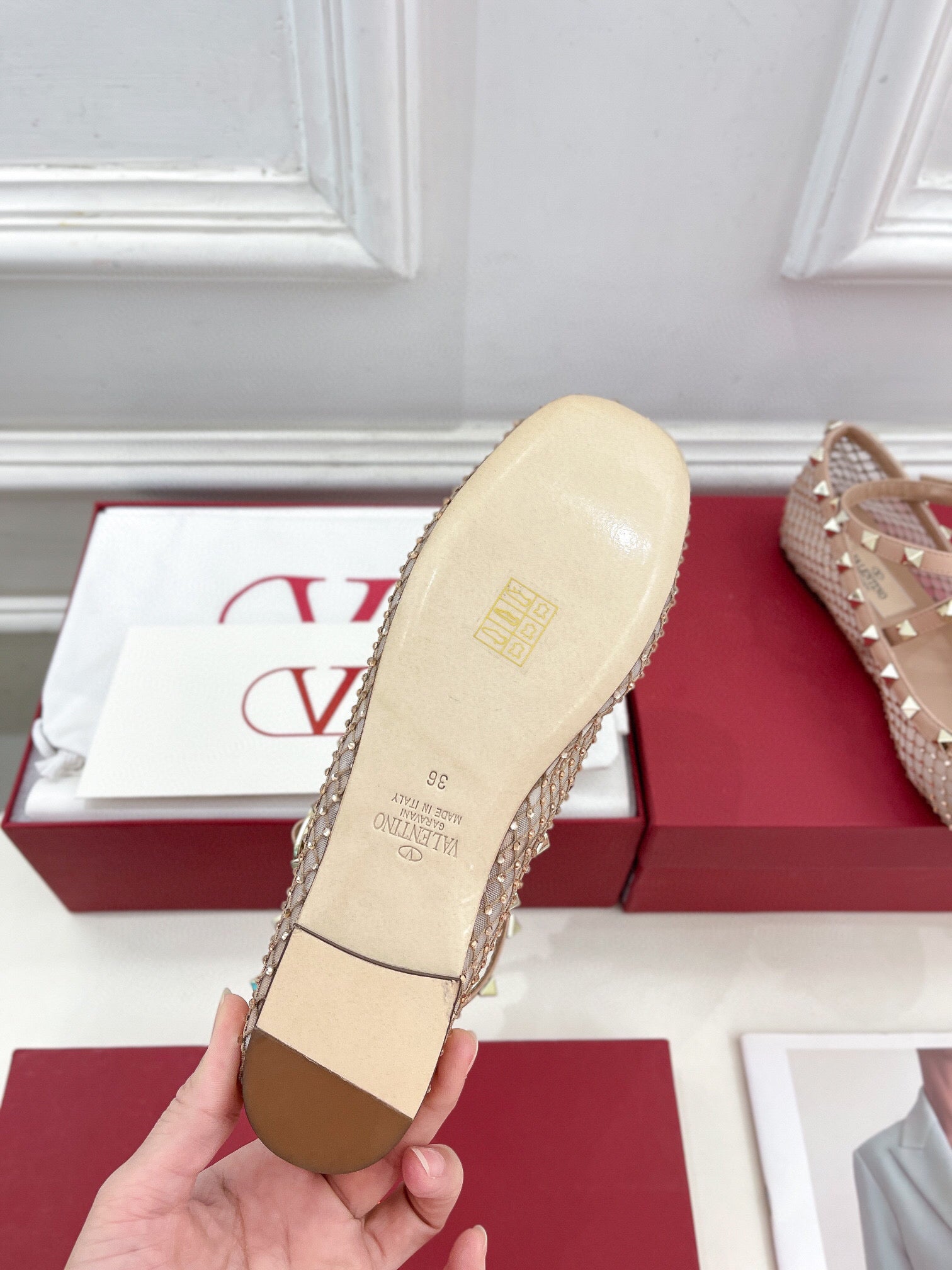 BALLET FLATS ROCKSTUD MESH WITH CRYSTALS IN ROSE CANNELLE