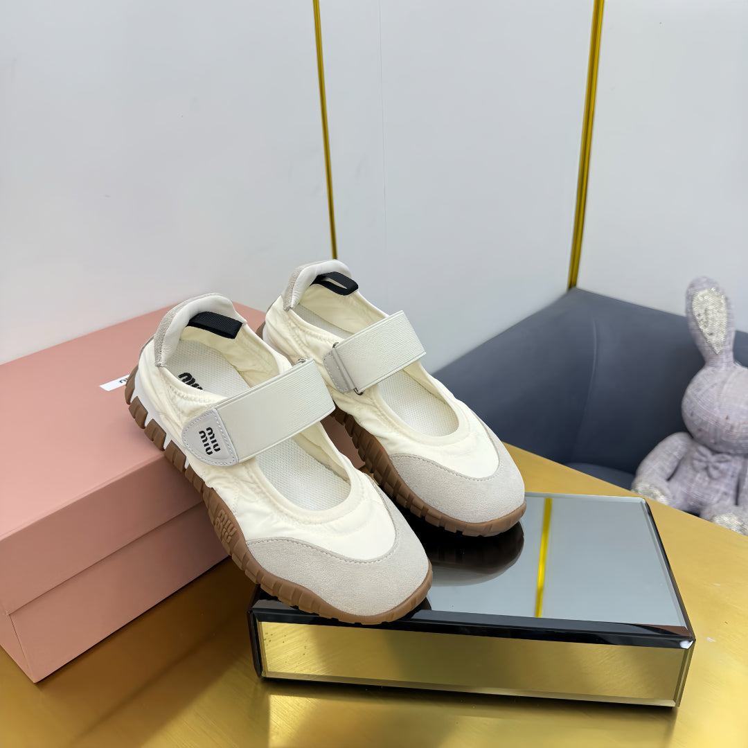 BALLERINAS SHOES IN WHITE TYRE TECHNICAL FABRIC GREY SUEDE