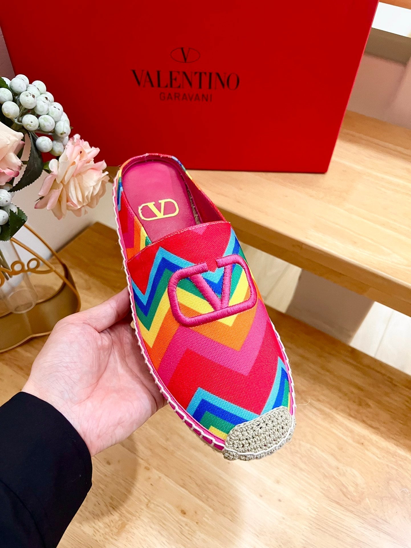 GARAVANI PRINTED COLORFUL CANVAS MULE WITH EMBROIDERED LOGO