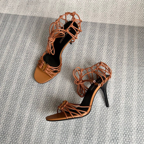 BABYLONE SANDALS 90 IN TAN LAMBSKIN