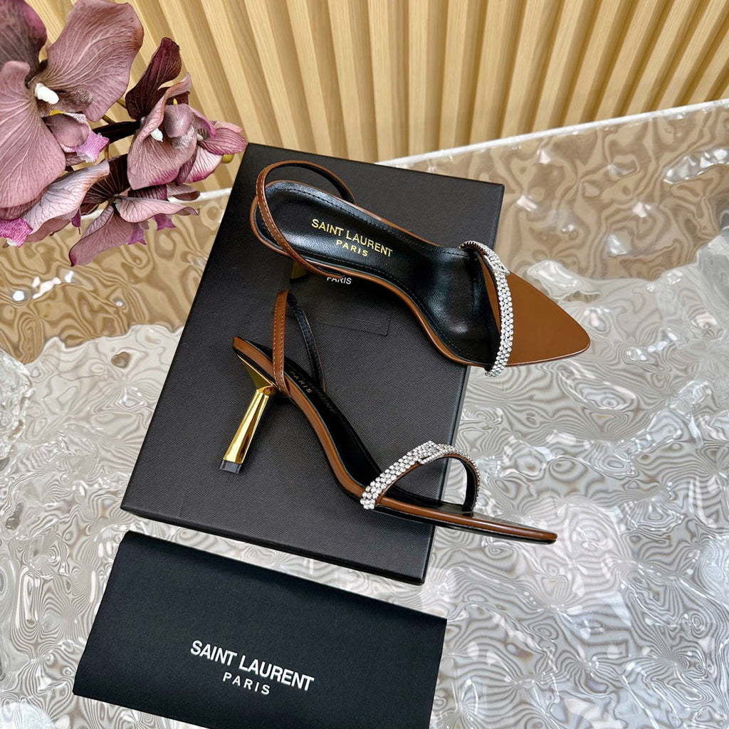RENDEZ-VOUS SANDALS 70 IN SATIN CREPE BROWN LEATHER