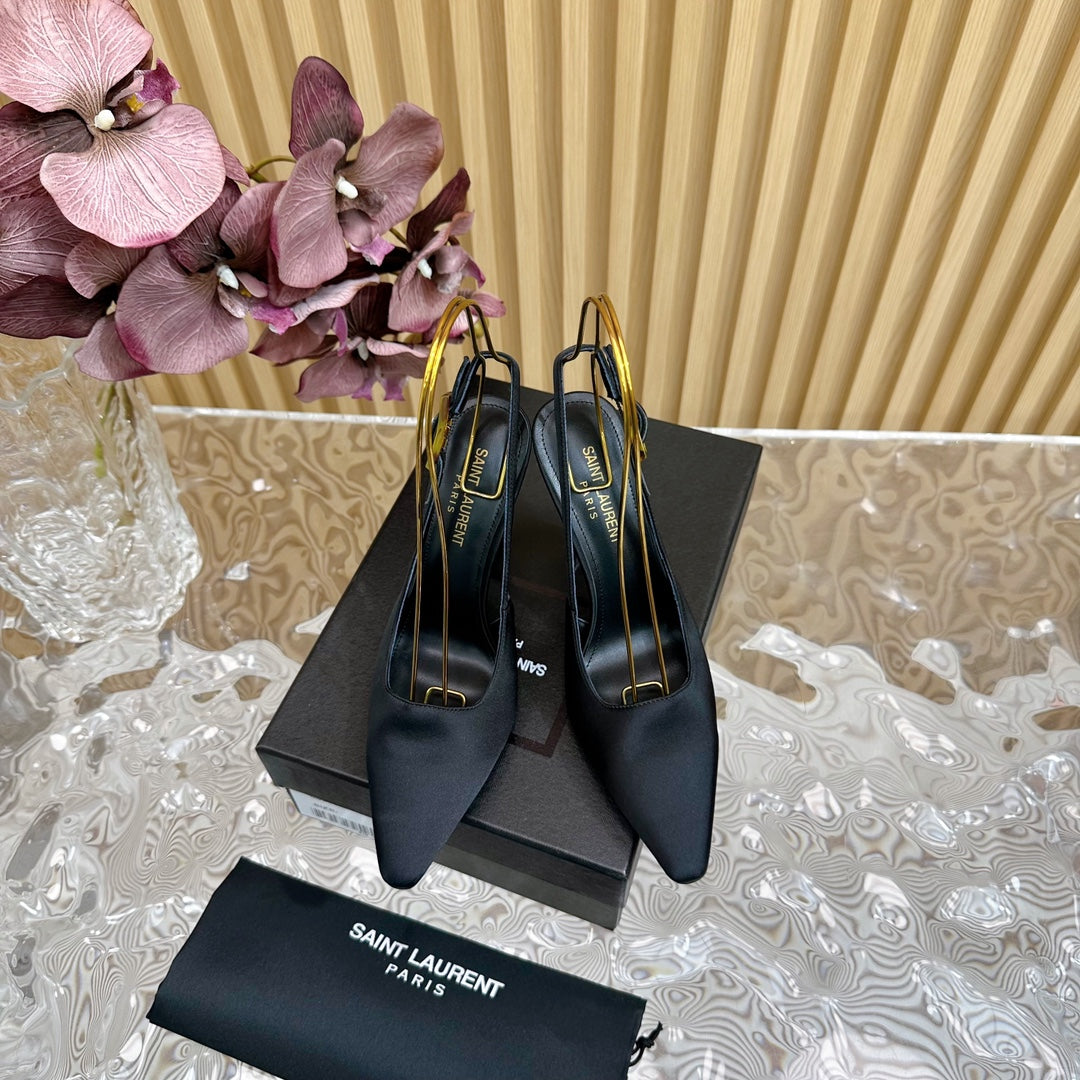 SL DUNE SLINGBACK PUMPS BLACK SATIN