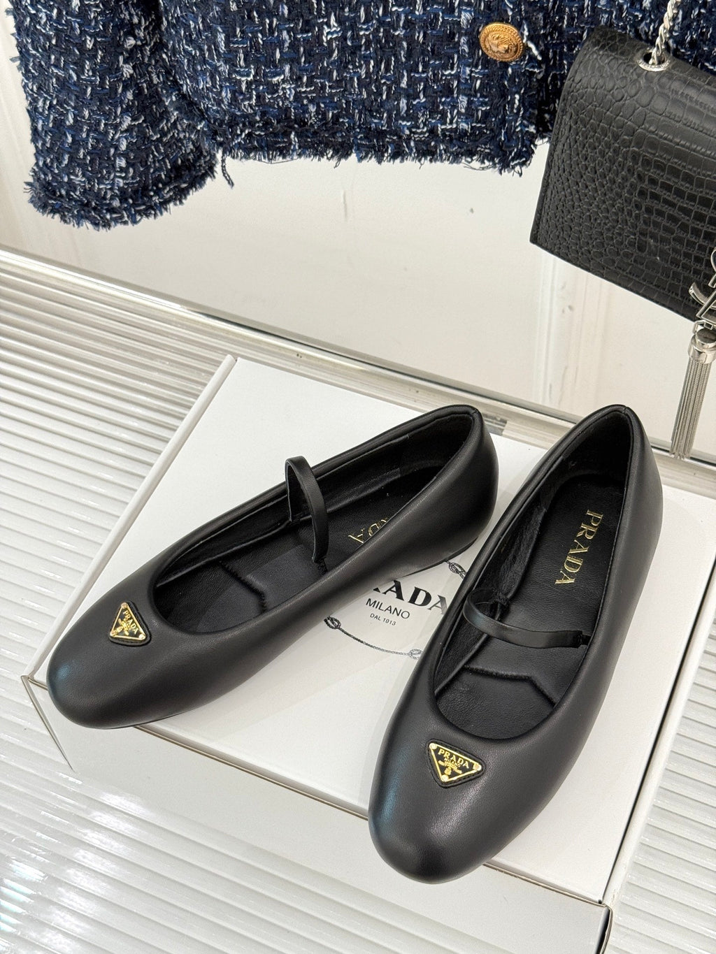 PRADA 25S SOFT PADDED BALLERINAS IN BLACK NAPPA LEATHER