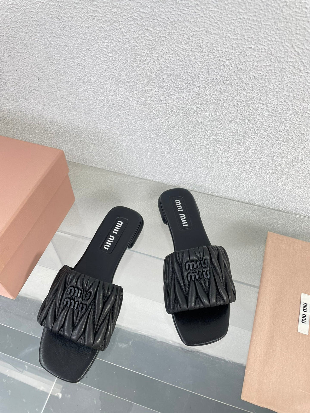 Women's Black Leather Slippers