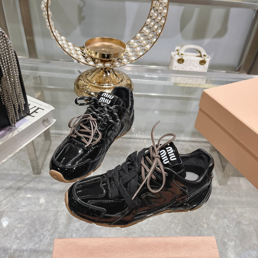 Glossy Black Sneakers NB Cowhide