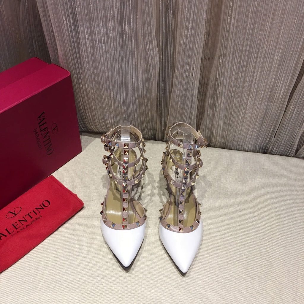 ROCKSTUD CAGED PUMP 65MM IN WHITE MIX LIGHT PINK PATENT CALFSKIN